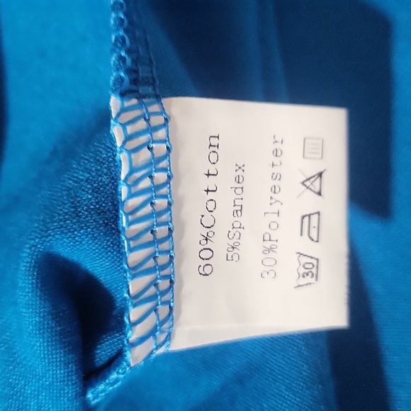 MIHOLL. Turquoise Blue V-Neck Cuffed Short Sleeve Tee Shirt - L - Picture 6 of 8